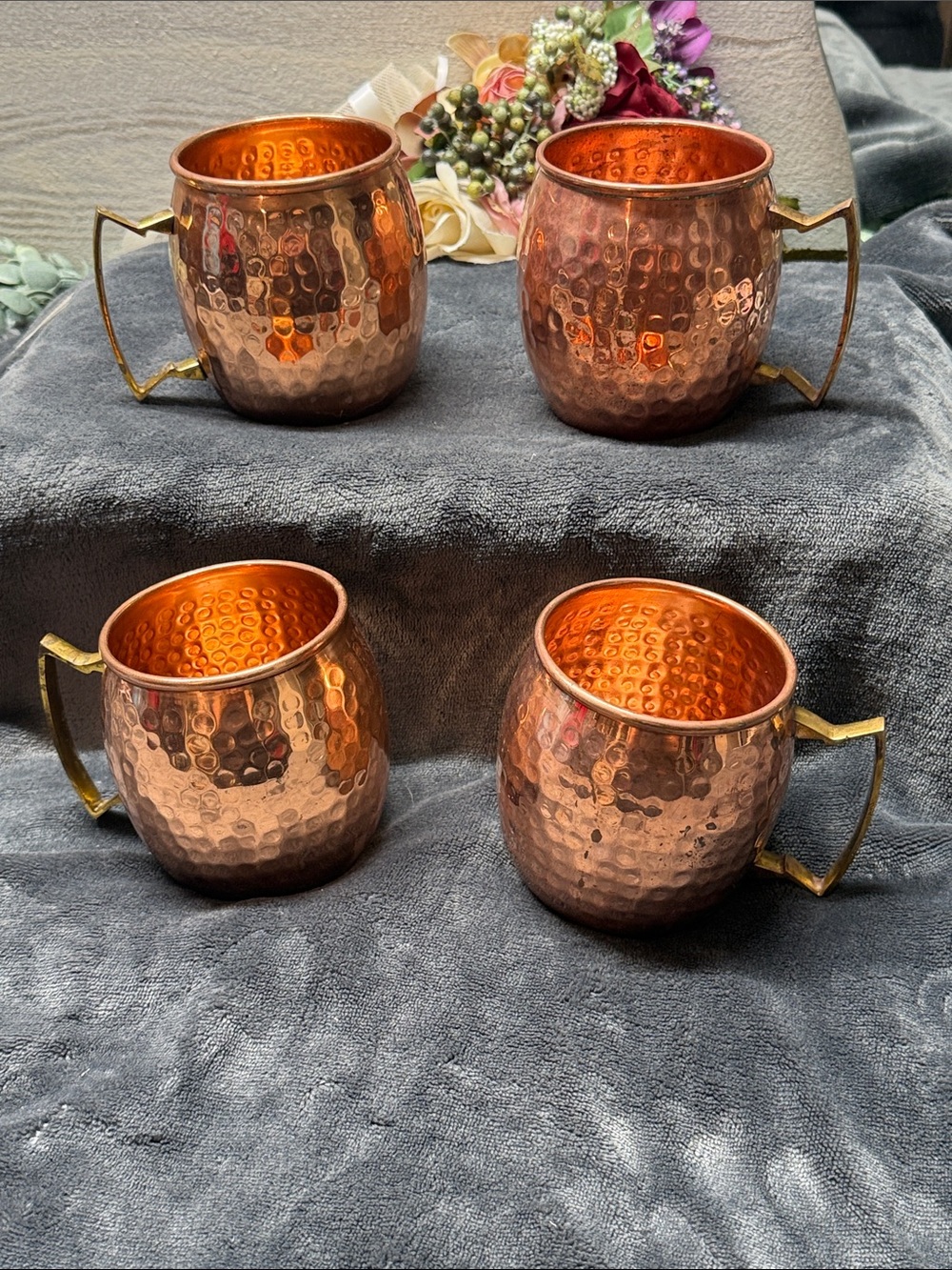 Set of 4 used solid copper mule mugs